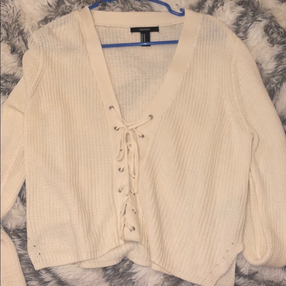 White tie crop sweater